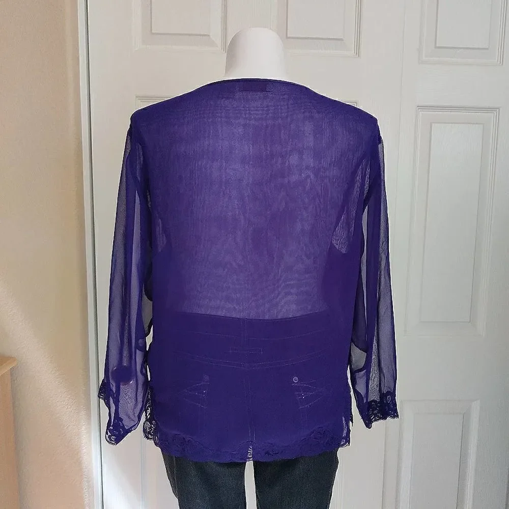 Vintage Victoria's Secret gold label lace trim sheer PJ top sz L